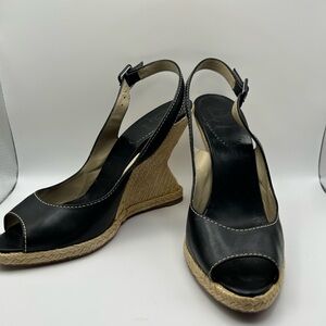 Christian Leboutin Black Leather Wedge Sandals